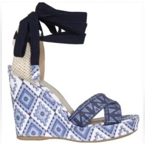 Theodora & Callum by Stuart Weitzman Biarritz Blue Aztec Espadrille Wedges Sz 10